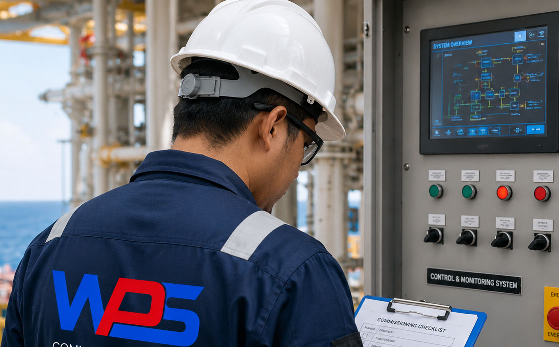 Commissioning technician on offshore facility